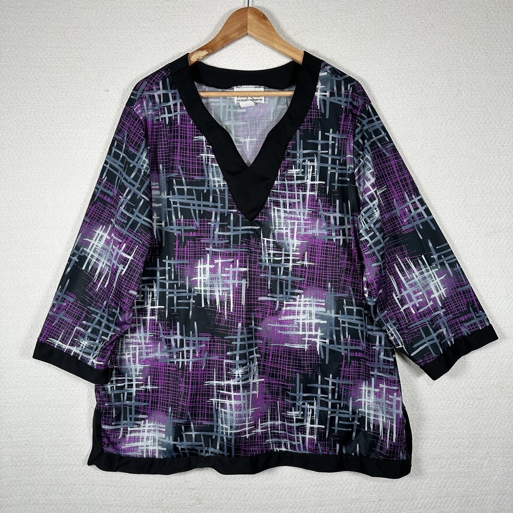 Vintage Anthony Richards 2X Womens Blouse Top Peasant MuuMuu Vneck Purple 3/4